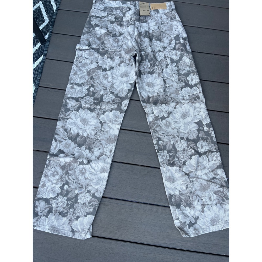 PacSun Baggy Fit Wide Leg Floral Print Jeans Grey White 30x32 NWT 131BT246036